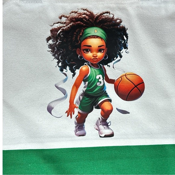Large Canvas Tote Bag with Basketball Girl Art | Hand Pressed | 17”x14” | New - Picture 3 of 4